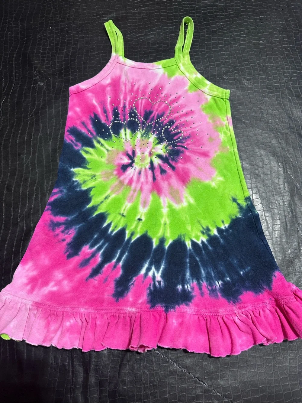 Girls Tie-Dye Ruffle Hem Tank Dress - Pink, Green, Navy